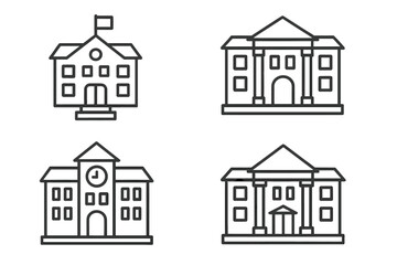 School, College, University Building Icons Collection, Editable Line Stroke, Vector Cartoons for Education, Academic Institutions, Infographics, Articles, Flyers, Banners, Learning, Campus Design