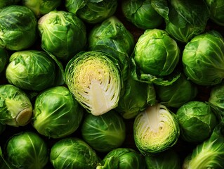 Fototapeta premium Fresh green brussel sprouts closeup healthy eating vegetable food photography shot