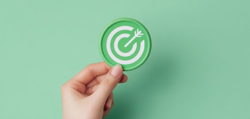 The Target Badge Held in a Hand on a Mint Green Background