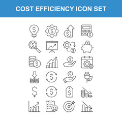 Set of Cost Efficiency Line Icons for Business and Finance Analysis