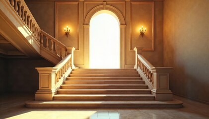 Ascending towards Success A Dramatic Hollywood Staircase bathed in Sunlight