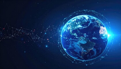 Digital Globe Network: Glowing Earth with Nodes and Connections