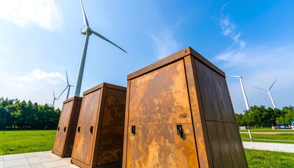 Rustic metal structures with wind turbines