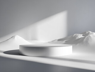 sleek platinum podium covered in a light layer of snow
