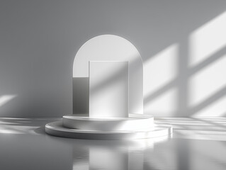 white podium with platinum accents