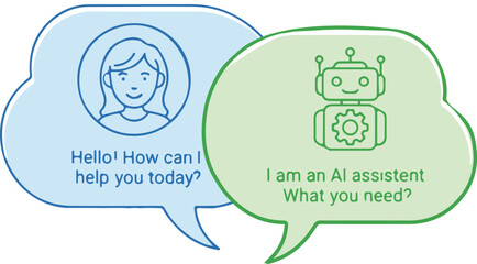 AI Chatbot Conversation Icon – Human and Robot Dialogue in Speech Bubbles