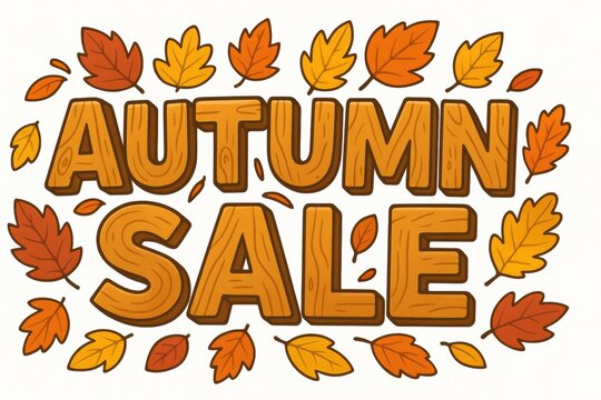 Autumn shop online. Autumn sale announcement with colorful leaves and bold lettering in warm colors.