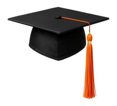 Graduation cap with orange tassel and flat mortarboard - Powered by Adobe