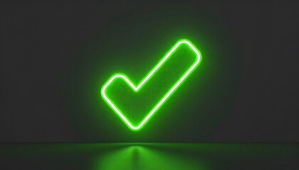 Bright Green Neon Checkmark Icon on Dark Background