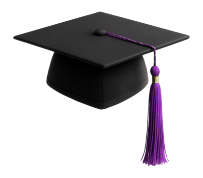 Graduation cap with amethyst tassel and structured design