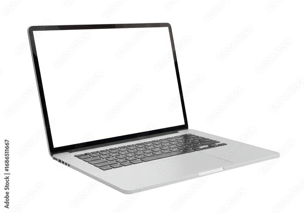 Poster Modern laptop computer open isolated on transparent background