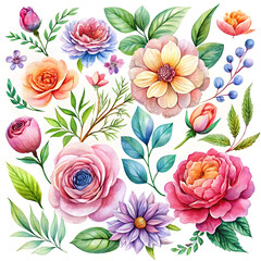 beautiful set of bouquet of watercolor flowers