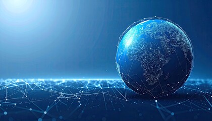 Blue 3D Globe with Network Lines and Soft Lighting