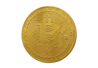 Golden bitcoin cryptocurrency coin isolated on transparent background