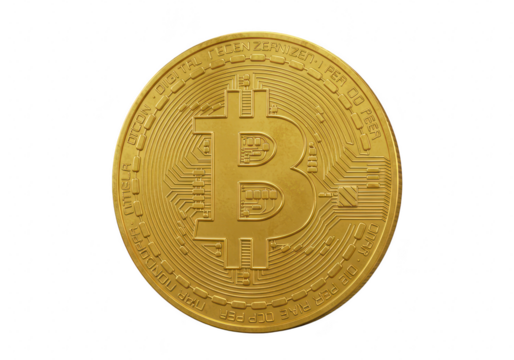 Golden bitcoin cryptocurrency coin isolated on transparent background