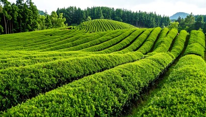 Lush tea plantation landscape