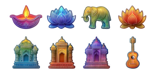 Colorful Clipart Set of Icons for Cultural Celebrations on Transparent Background