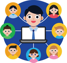 Fototapeta premium Modern online classroom with students and teacher interacting digitally for remote education and learning