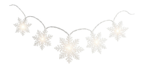 Fototapeta premium White LED string lights with snowflake-shaped covers