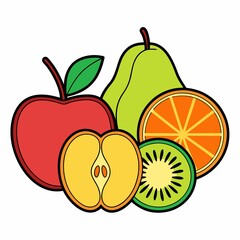 Colorful Fruit Medley Featuring Apple, Pear, Orange, and Kiwi Slices for a Vibrant and Healthy Display