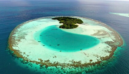 Obraz premium Aerial View of a Tropical Atoll with Turquoise Lagoon