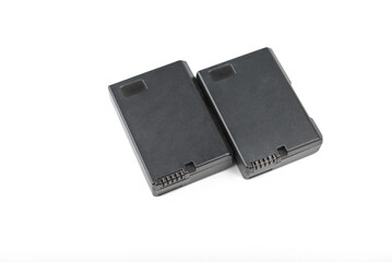 Camera battery pack isolated on white background.