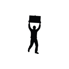 Silhouette illustration of a man holding a blank sign above his head, , representing protest, demonstration, or activism