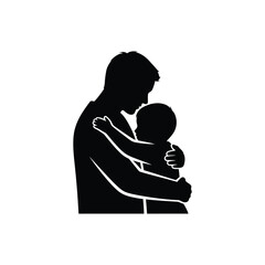 Silhouette illustration of a father hugging his child, , representing love, family, and parenthood concept