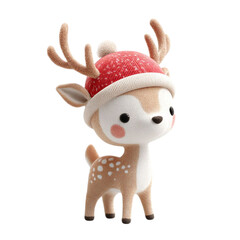 Obraz premium Festive Fawn Cute Reindeer in Santa Hat on Black Background with Holiday Cheer.