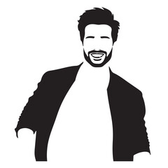 Handsome Man Black and White Illustration Vector Image Male Portrait Fashion Sketch Line Art Design