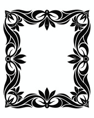 Ornate Black and White Floral Frame A Decorative Vector Illustration with Intricate Swirls and Petals for Creative Design Projects