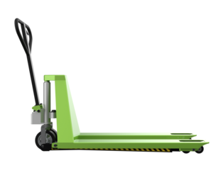 Efficient Green Pallet Truck: Modern Industrial Material Handling for Warehouse Operations. High-Quality 3D Rendered Hand Pump Jack Isolated on Transparent Background for Logistics and Freight.