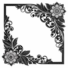 Elegant Floral Frame Illustration with Intricate Details and Ornate Design Flourishes Creating a Decorative Border
