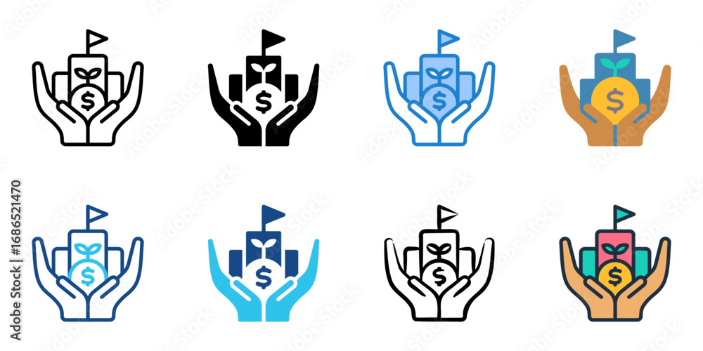 Poster resource management icon set multiple style collection
