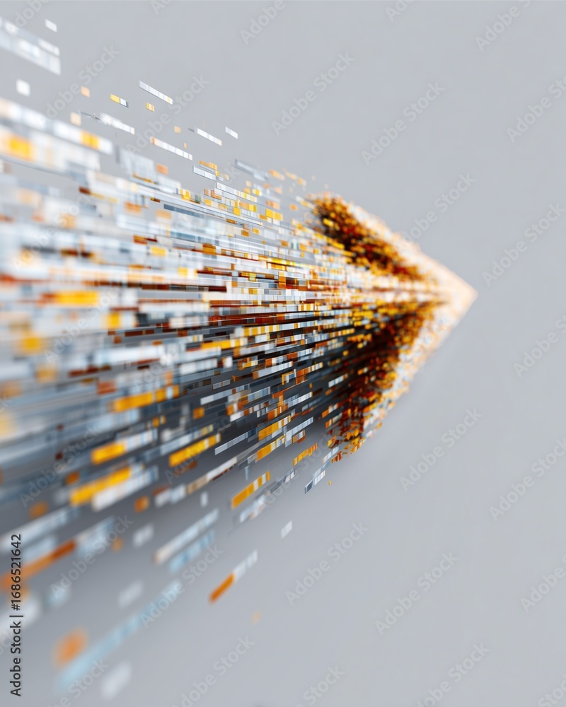 Poster digital arrow visualization: an abstract digital arrow surges forward, represented by lines of light