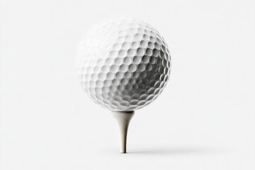 A white golf ball rests on a tee against a white backdrop