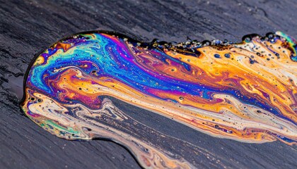 Iridescent Oil Slick Macro Photograph Showing Rainbow Interference Patterns