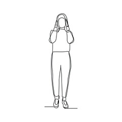 Continuous line drawing of business thinking woman. Single line art sketch editable stroke brainstorm idea. Vector illustration