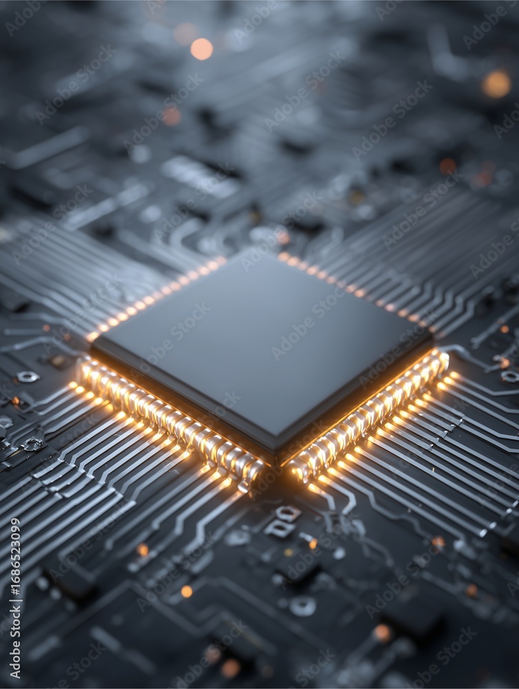 Poster central processing unit: intricate close-up shot of a central processing unit, showcasing its microc