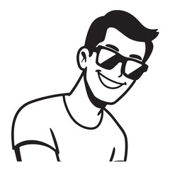 Obraz premium Handsome Man Black and White Illustration Vector Image Male Portrait Fashion Sketch Line Art Design