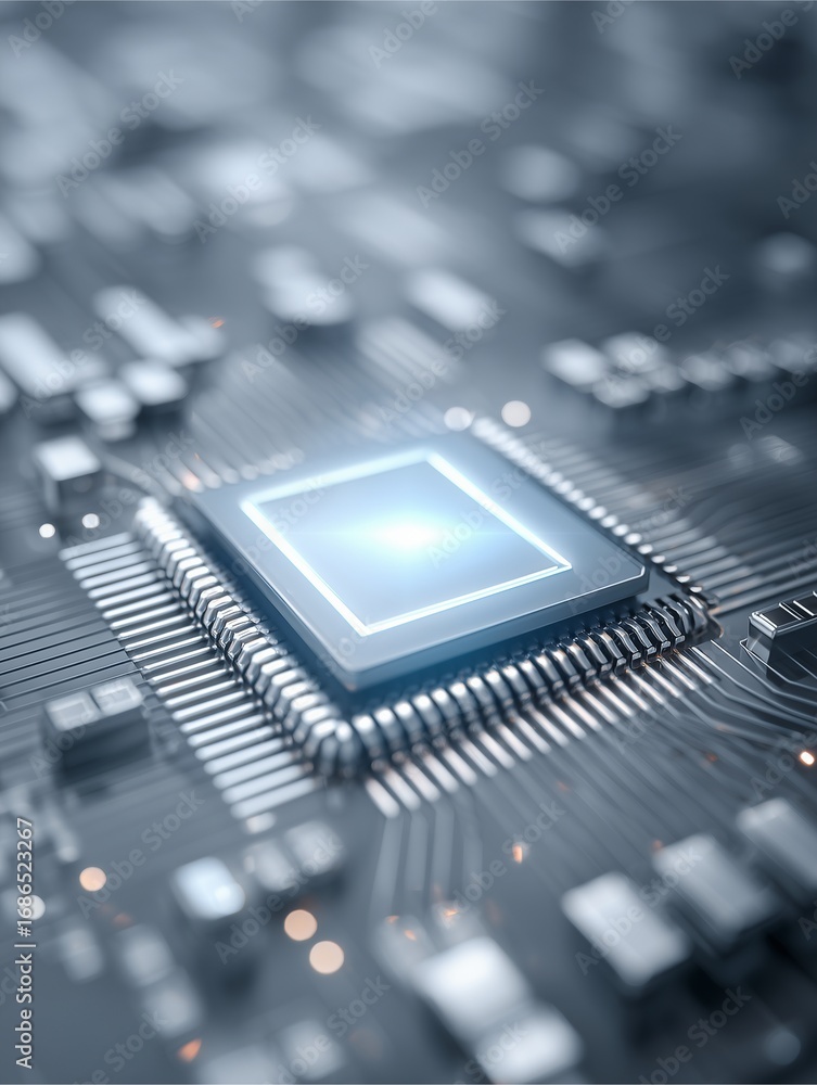 Poster technological core: an intricate close-up of a glowing central processing unit (cpu) nestled on a ci