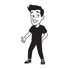 Handsome Man Black and White Illustration Vector Image Male Portrait Fashion Sketch Line Art Design