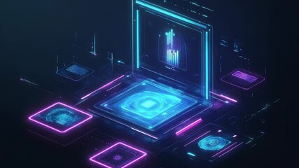 Futuristic server room processing data with holographic displays showing statistics and analytics - Powered by Adobe