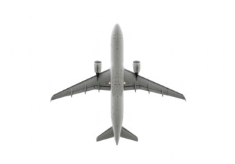 Airplane flying overhead isolated on transparent background