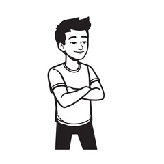 Handsome Man Black and White Illustration Vector Image Male Portrait Fashion Sketch Line Art Design