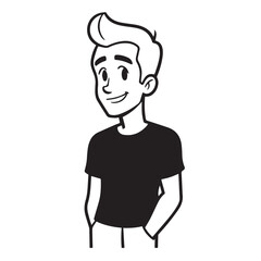 Handsome Man Black and White Illustration Vector Image Male Portrait Fashion Sketch Line Art Design