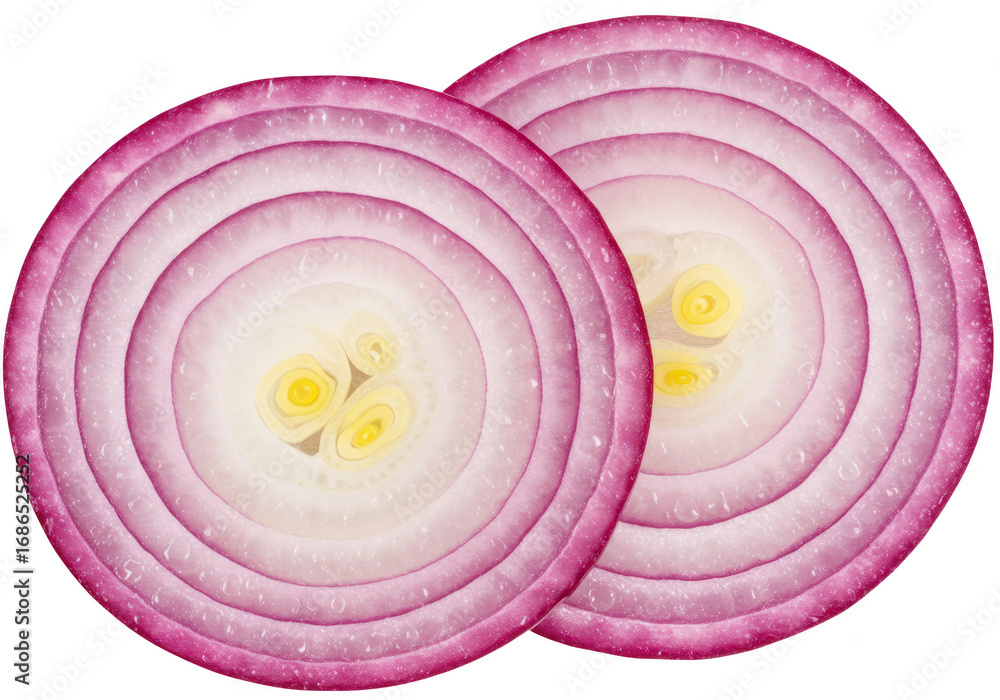 Poster Two red onion slices isolated on transparent background