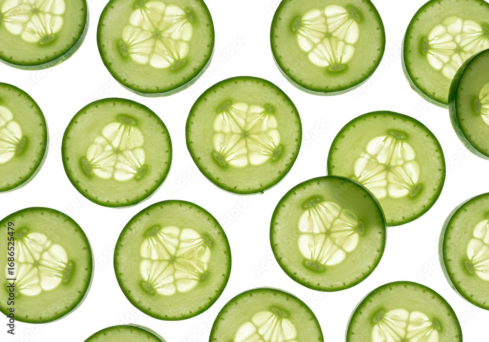 Poster fresh cucumber slices isolated on transparent background