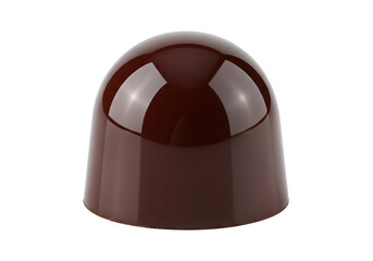 Fototapeta premium A glossy, dark-brown chocolate truffle, perfectly formed and highlighted against a black background.
