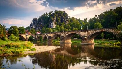 Stone Bridge Reflection in River